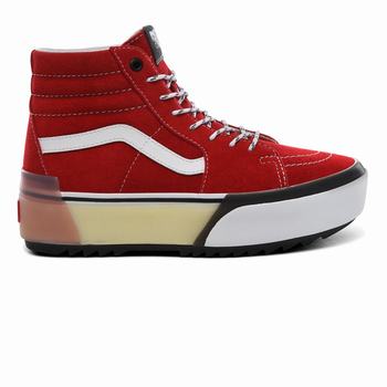 Vans SK8-Hi Stacked - Naisten Korkeavartiset tennarit - Punainen/Valkoinen